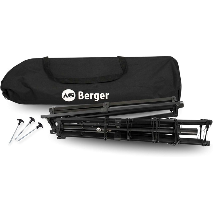 Складана сушарка для білизни BERGER Super Pop Up з підставкою та чохлом, стійка до погоди, для кемпінгу та балкона (Чорна)