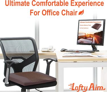 Автомобільна подушка Lofty Aim з Memory Foam для водія: підтримка спини, зняття болю (ішіас), для автокрісла, офісного крісла, інвалідного візка. PU-шкіра, 4D Mesh, коричнева