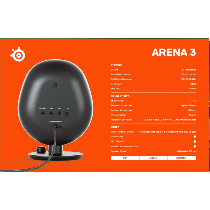 SteelSeries Arena 7 - 2.1-канальна акустична система для геймінгу, чорний, USB, Bluetooth, Aux, оптичний кабель