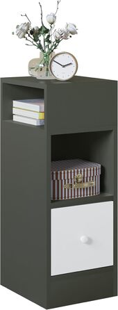 Тумбочка EUGAD вузька з 2 полицями і шухлядою, темно-сіра, 25x66x30 см, деревостружкова, для спальні