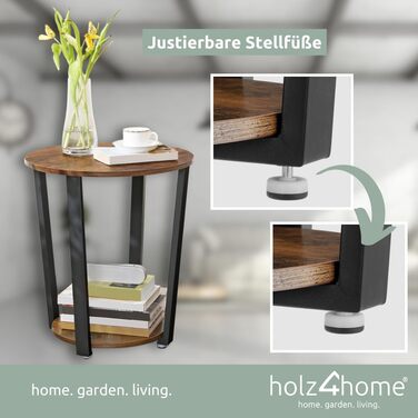 Журнальний стіл holz4home Lorie, круглий, з полицею, 50x57 см, індастріал, коричневий, легка збірка