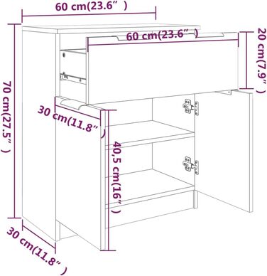 Комод шафа vidaXL для вітальні та коридору, 60x30x70 см, ДСП, колір коричнева дубова текстура