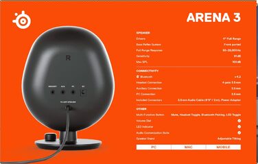 SteelSeries Arena 7 - 2.1-канальна акустична система для геймінгу, чорний, USB, Bluetooth, Aux, оптичний кабель