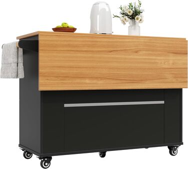 Кухонний острів DRIXNO (120×45×90 см) багатофункціональний стіл-шафа для їдальні з сосновими кошиками для зберігання, чорний
