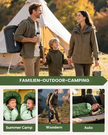 Спальний мішок Sportneer Outdoor у формі ковдри, 220x80 см, зелений