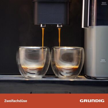 Кавомашина автоматична Grundig KVA 7230, 19 бар, сталева кавомолка (13 ступенів), капучинатор, підігрів чашок, чорний/сріблястий