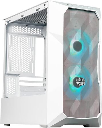 Корпус Cooler Master TD300 Mesh White Mini-Tower для Micro-ATX/Mini-ITX, білий, із сітчастою передньою панеллю для покращеного повітряного потоку, 2 ARGB-вентилятори 120 мм, бічна панель із загартованого скла, знімна верхня кришка, ARGB/PWM-хаб