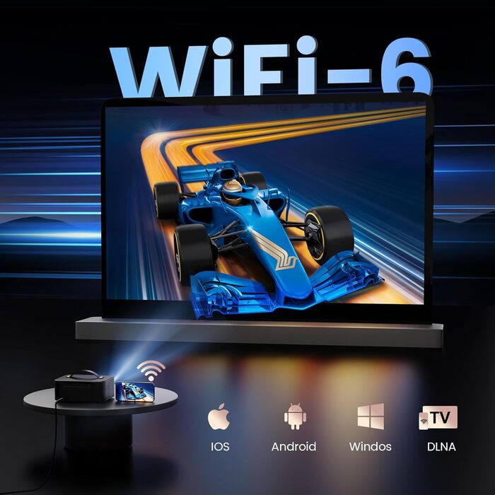 Smart-проектор ONOAYO 4K HDR10 з Dolby Audio, 15000 ANSI люмен, WiFi 6, Bluetooth 5.4, підтримка 800+ додатків, міні-беамер для домашнього кінотеатру, чорний