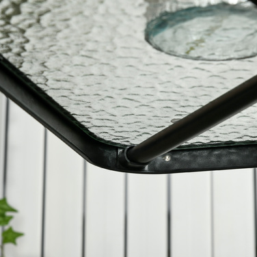 Outsunny Garden Table Знімний металевий 76x76 см Атмосферостійкий квадратний балконний стіл з отвором для парасольки, Нековзний фуршетний стіл Кемпінговий стіл Патіо Стіл для патіо Стіл для патіо Стіл для відкритого саду, патіо Балкон чорний