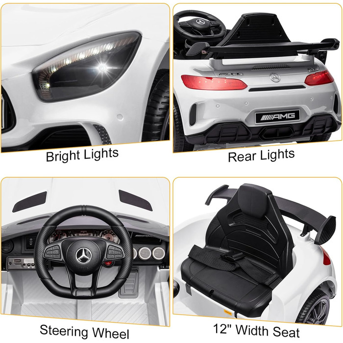 Дитячий електромобіль Mercedes-Benz AMG 12V, 2 двері, пульт, MP3, LED, білий