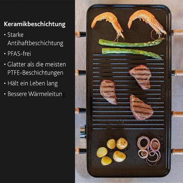 Рашетт BOSKA Raclette Gourmet Party на 8 осіб – гриль з керамічною поверхнею, ручки з бука, поворотна алюмінієва пластина, чорний колір