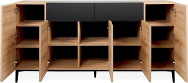 Комод Newfurn чорний дикий дуб, вінтажний індустріальний стиль, 180x90x42 см, для вітальні, спальні, передпокою, їдальні