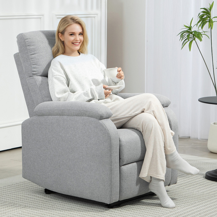 HOMCOM Recliner, Крісло для телевізора з функцією відкидання, М'яке крісло під телевізор з білизною, крісло з кишеньковим пружином, крісло вантажопідйомністю до 150 кг для вітальні, сірий