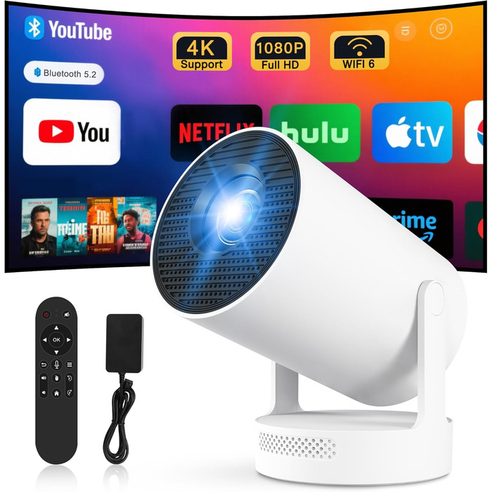 Портативний міні-проектор 4K з Wi-Fi 2.4/5G, Android 11, Full HD 1080P, HDMI, для телефону/ПК/ноутбука/Stick, зовнішній динамік (HY300Plus)