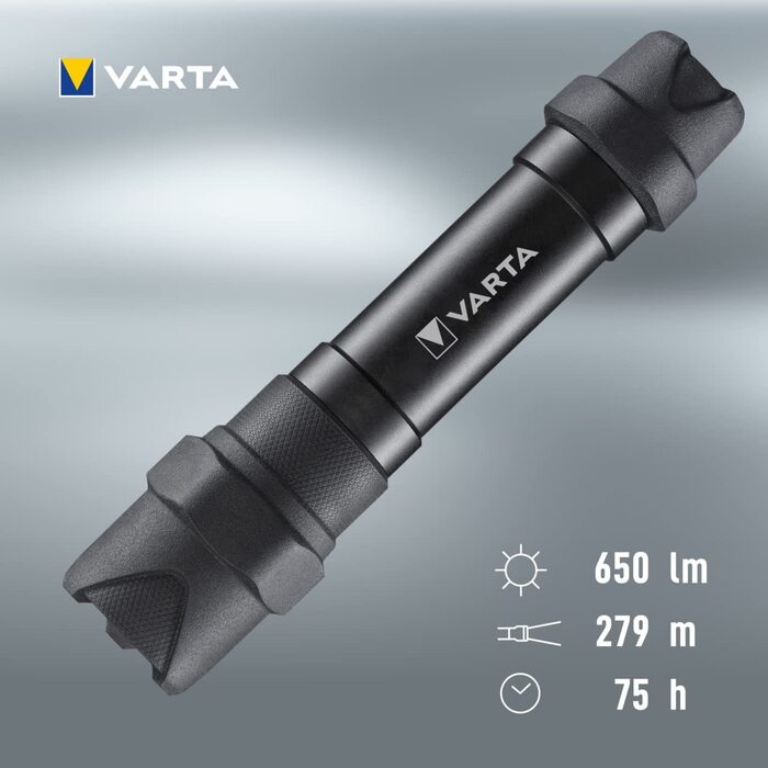 Ліхтарик VARTA Indestructible F30 Pro LED 6 Вт з батарейками AA, робочий, надміцний, водо- та пилозахищений, два режими освітлення