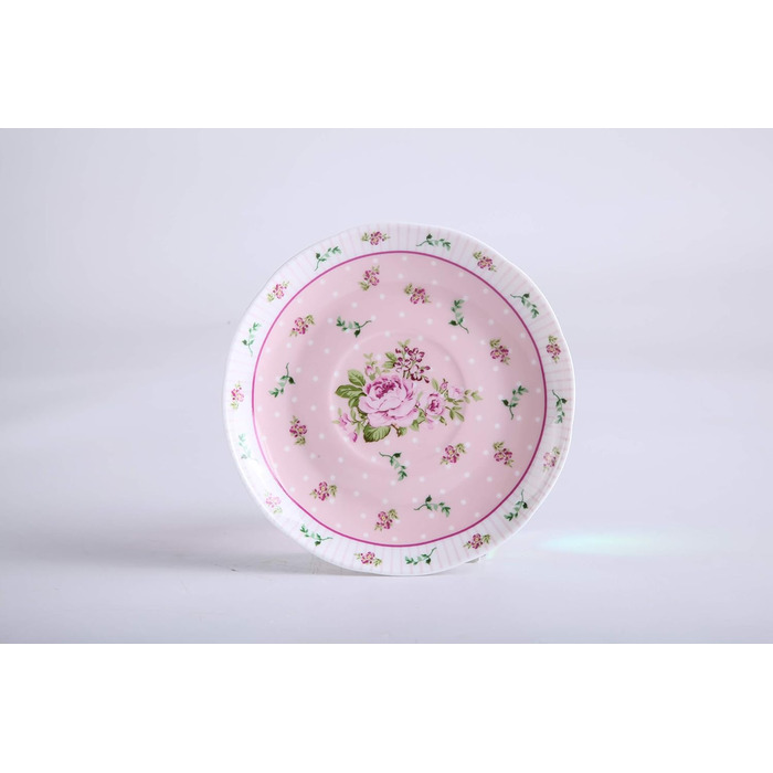Чашка та блюдце з порцеляни Shabby Chic Vintage з птахом, метеликом і квітами у подарунковій коробці (рожевий колір)
