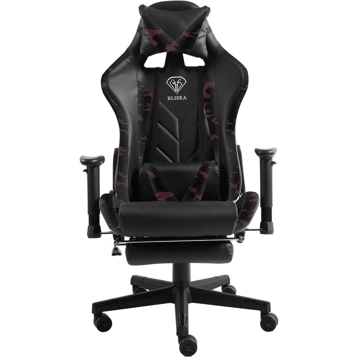 Ігрове крісло Gaming Chair з підставкою для ніг, ергономічними 4D-підлокітниками та регульованою підтримкою спини, офісне крісло для геймерів, колір: Чорний/Мілітарі-Рожевий