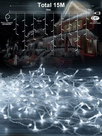 Світлодіодна гірлянда-завіса Eisregen для вулиці, LED світловий дощ (холодне біле світло, 10 м)