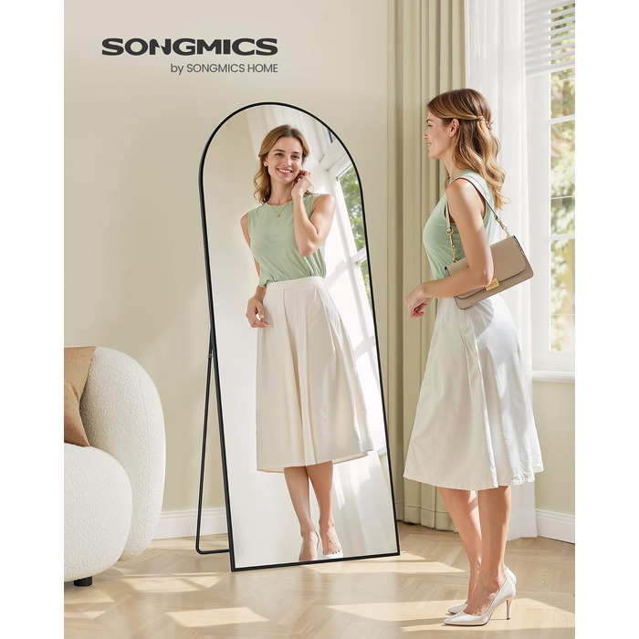Дзеркало повнорозмірне SONGMICS 160x50 см, алюмінієва рама, скло, для спальні, вітальні, передпокою - LFM031B01 (Чорний)