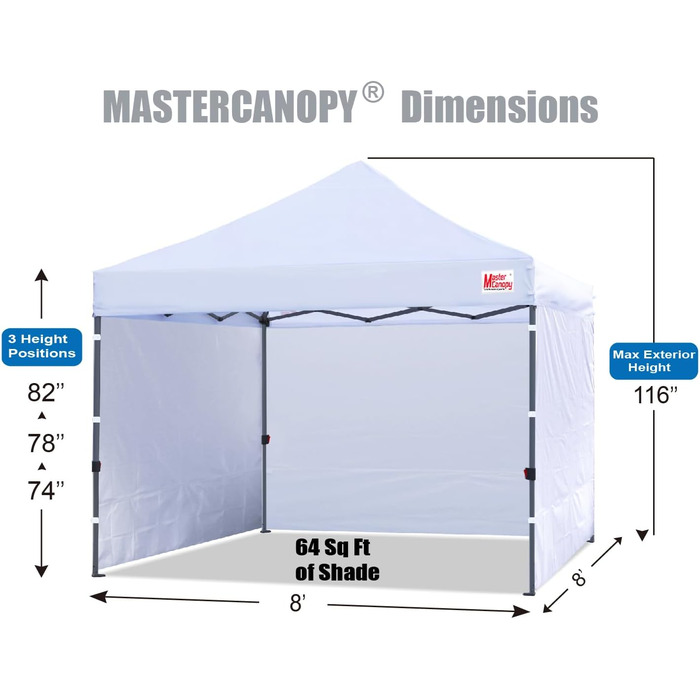 Павільйон розкладний MASTERCANOPY 2,5x2,5 м з 4 стінками, білий, для ринку, саду та двору