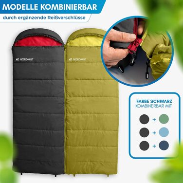 Спальний мішок-ковдра NORDMUT для дорослих, ultralight 1600г, 3-сезонний (250 GSM) з двосторонньою блискавкою YKK для кемпінгу, фестивалів та відпочинку на природі (Окер)