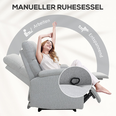 HOMCOM Recliner, Крісло для телевізора з функцією відкидання, М'яке крісло під телевізор з білизною, крісло з кишеньковим пружином, крісло вантажопідйомністю до 150 кг для вітальні, сірий
