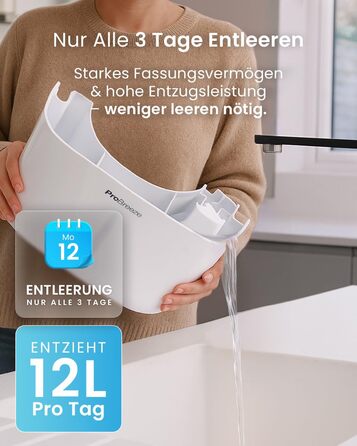 Pro Breeze® Eco Kompakt 12L/день: Електричний осушувач повітря з LED-дисплеєм, функцією сушіння білизни та Smart App (20 м²)