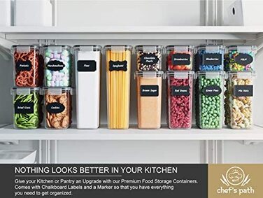 Набір контейнерів для зберігання продуктів Chef's Path, 14 шт, сині, герметичні пластикові контейнери без BPA для кухні та круп, з кришками