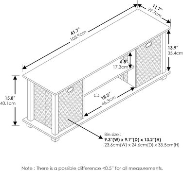 ТВ тумба Furinno Econ з 2 ящиками, чорна, дерево, 29.7x29.7x40.1 см