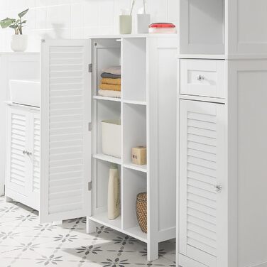Шафа для ванної SoBuy BZR39-W з ламельними дверцятами, біла, 48x96x24 см – високий комод для зберігання, ванна кімната, меблі для ванної