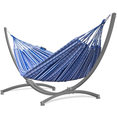Подвійний гамак з підставкою Potenza Outdoor Pereira, 100% бавовна, 220x140 см, сірий (витримує до 160 кг), стійкий до погодних умов