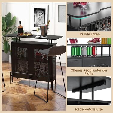 Барна стійка COSTWAY для кухні, з місцем для зберігання, підніжкою, металевим каркасом, регульованими ніжками, 120x50x106,5 см, чорна