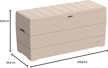 Duramax Cedargrain Durabox 270л: пластиковий органайзер для саду з колесами та ручками, короб для подушок, теплий сірий колір