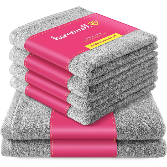 Комплект рушників Homewell – м’які та поглинаючі, 100% бавовна, сертифікат Oeko-Tex 100, 2 банних + 4 рушники для рук, сірі