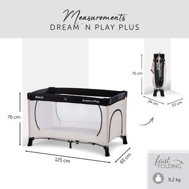 Дитяче дорожнє ліжечко Hauck Dream N Play Plus з транспортною сумкою, компактне складання, для немовлят і малюків від народження до 15 кг, бежево-сіре