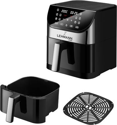 Аерофритюрниця Lehmann 6 л, 10 програм, 1500 Вт, з таймером і LED-екраном, температура 76-200°C, олії не потребує
