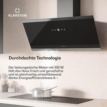 Витяжка кухонна Klarstein FlashLine 60 вбудована, 524 м³/год, сенсорне керування, LED-підсвітка, чорна з міддю, режим відведення та рециркуляції повітря, 90 см