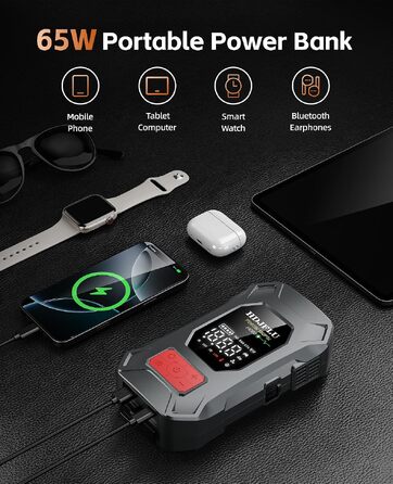 Пусковий пристрій Jump Starter 7500A з компресором 180 PSI та Powerbank 24000mAh для бензинових та дизельних авто (до 10.0L), PD65W, LED-дисплей