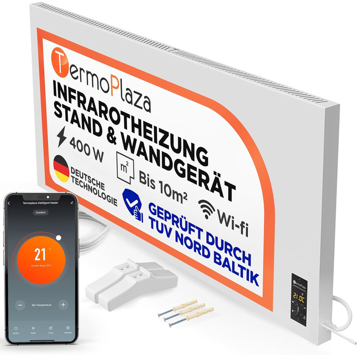 Інфрачервовий обігрівач TermoPlaza WiFi з термостатом 270 Вт (до 7 м²) | Настінний та підлоговий обігрівач | Енергозберігаючий інфрачервовий електричний обігрівач/конвектор для дому та ванної кімнати
