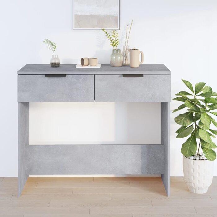 Консольний стіл vidaXL з 2 шухлядами, бетонно-сірий, 90x36x75 см, ДСП – туалетний, приставний, для коридору