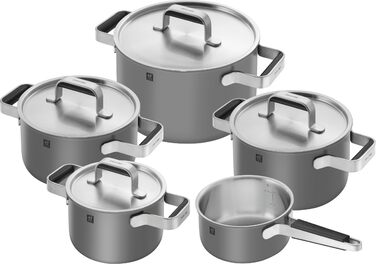Набір посуду ZWILLING PURE, 5 предметів, з нержавіючої сталі 18/10, керамічне покриття, Stay-Cool ручки, придатний для миття в посудомийній машині (антрацитово-сірий)