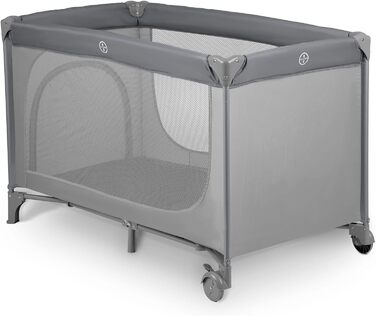 Дитяче ліжечко-манеж Ricokids, складане, 125x65x78 см, 15 кг, з матрацом, колесами з гальмами, знімний боковий вхід, сіре