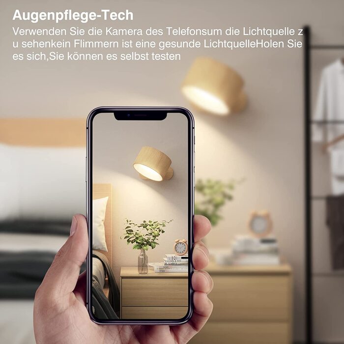 Feallive LED настінний світильник для інтер'єру, з акумулятором, сенсорне керування, 3 рівні яскравості, 360° обертання, бездротова лампа у деревному стилі для вітальні, спальні, коридору