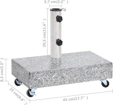 Підставка для парасолі з роликами vidaXL, граніт, 45x25x8,3 см, світло-сіра, для тераси та саду