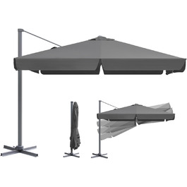 Сонячна парасоля Sekey Alu 300x300 см, квадратна, з кривошипом, 360° обертанням, нахилом, педаллю, UV50+ захистом для саду і тераси