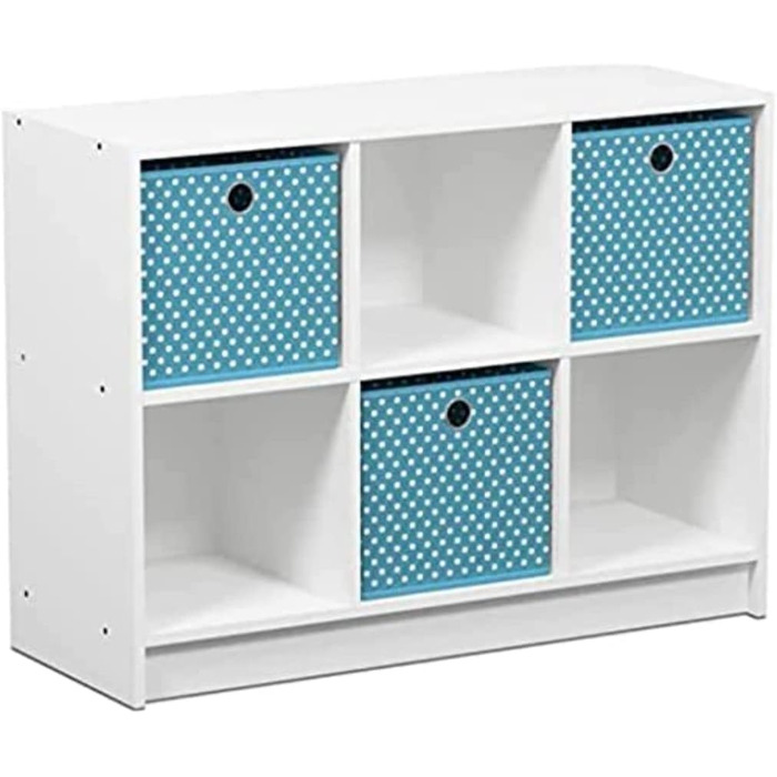 Книжкова шафа Furinno Basic на 6 відділень з 3 вставками, біло-блакитна, 30,23x30,23x59,94 см