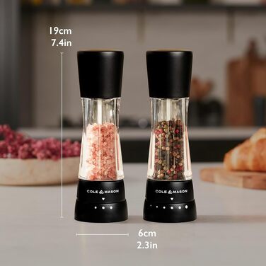 Набір ручних млинків для солі та перцю Cole & Mason Derwent Precision+, нержавіюча сталь та акрил, 190 мм, колір Gunmetal Grey (чорний)