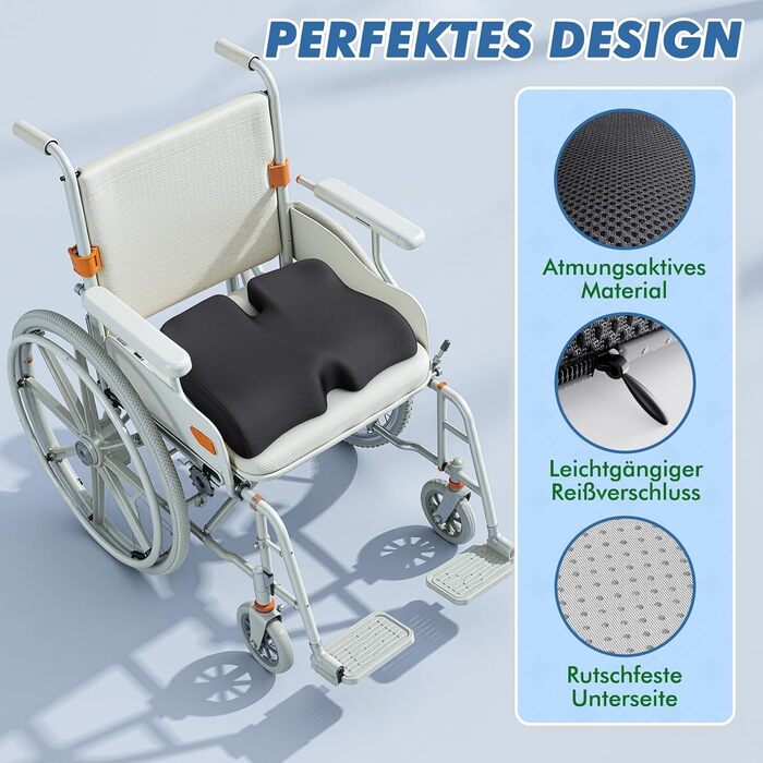 Ортопедична подушка для сидіння Benazcap з ефектом пам'яті (Memory Foam) – ергономічна подушка для розвантаження тиску в авто, офіс, геймінг та дім, зі знімним чохлом, 45*41*8 см