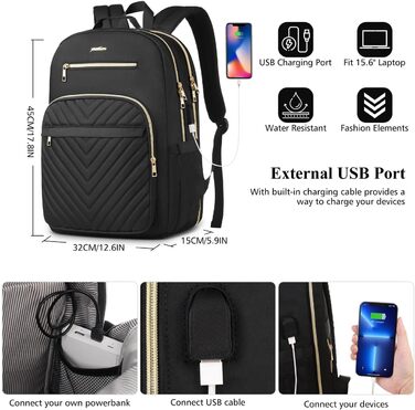 Жіночий рюкзак YAMTION для ноутбука 15.6'' з USB, шкільний міський рюкзак для дівчат і жінок, чорний