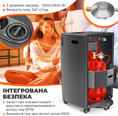 Газовий обігрівач KESSER®: газовий камін-обігрівач з інфрачервоним випромінюванням, 3.4 кВт, 2 режими, з регулятором тиску та шлангом, сумісний з бутаном/пропаном (до 11 кг), антрацит (Газовий балон не входить у комплект)